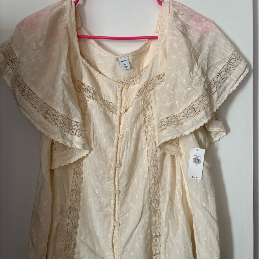 Boho Cream Lace-Trimmed Blouse - Size M